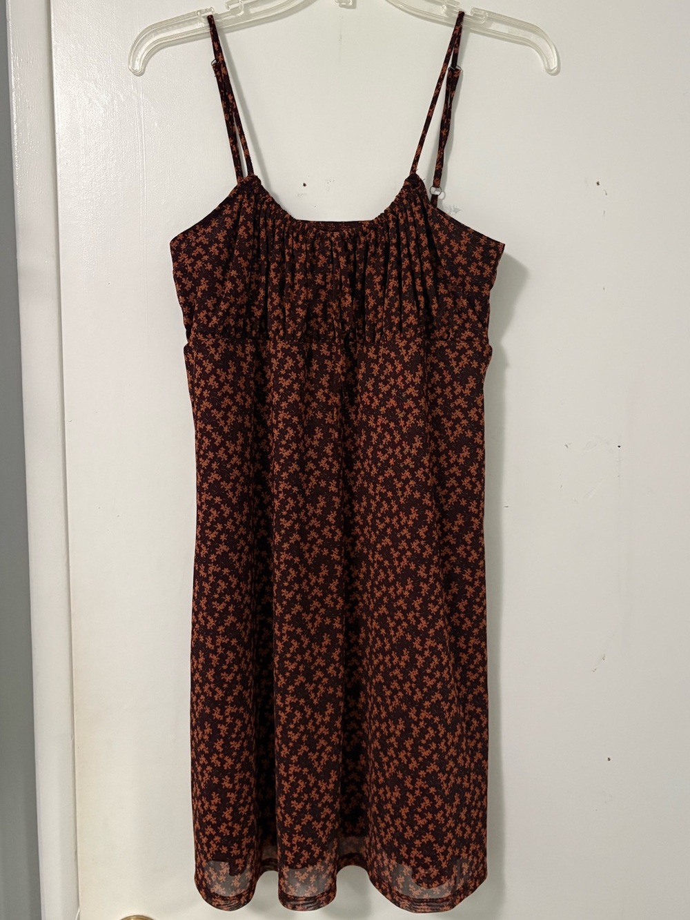 Brown Floral Spaghetti Strap Dress